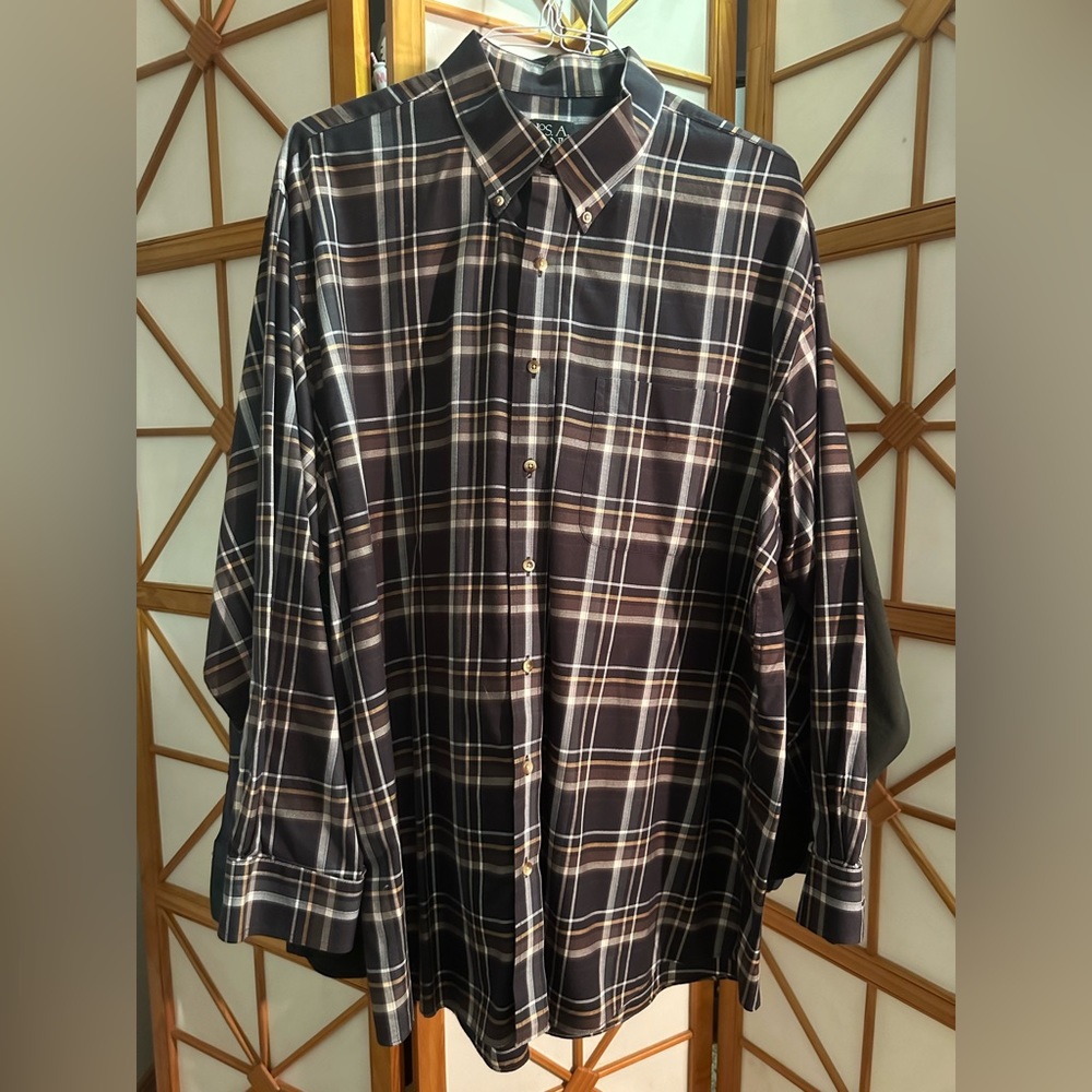 Jos. A. Bank long sleeve button up plaid shirt yellow/grey